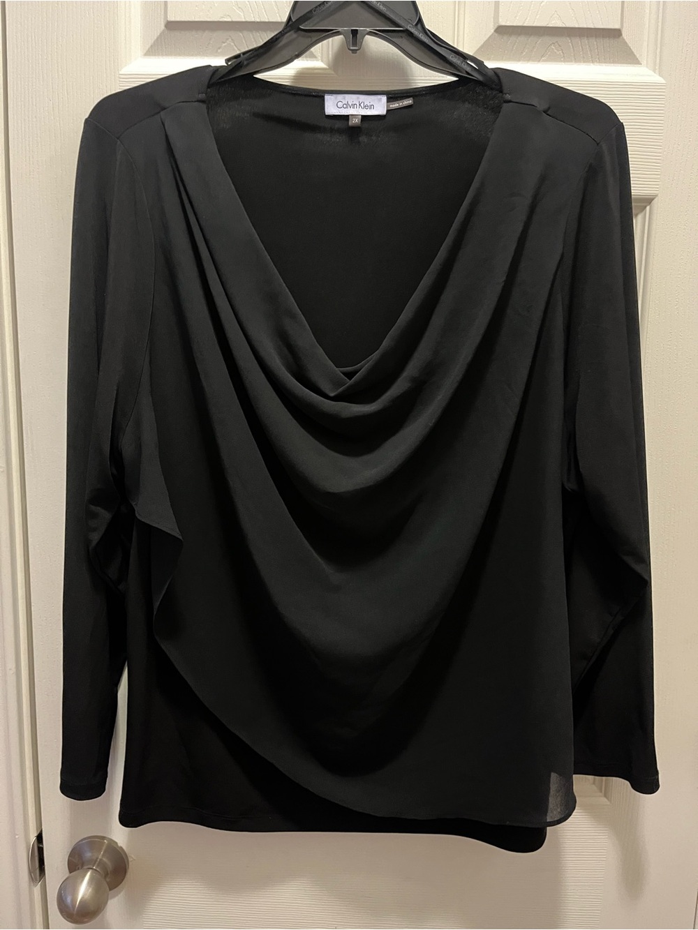 Calvin Klein Black Cowl Neck Layered Blouse Top 2X Plus Size